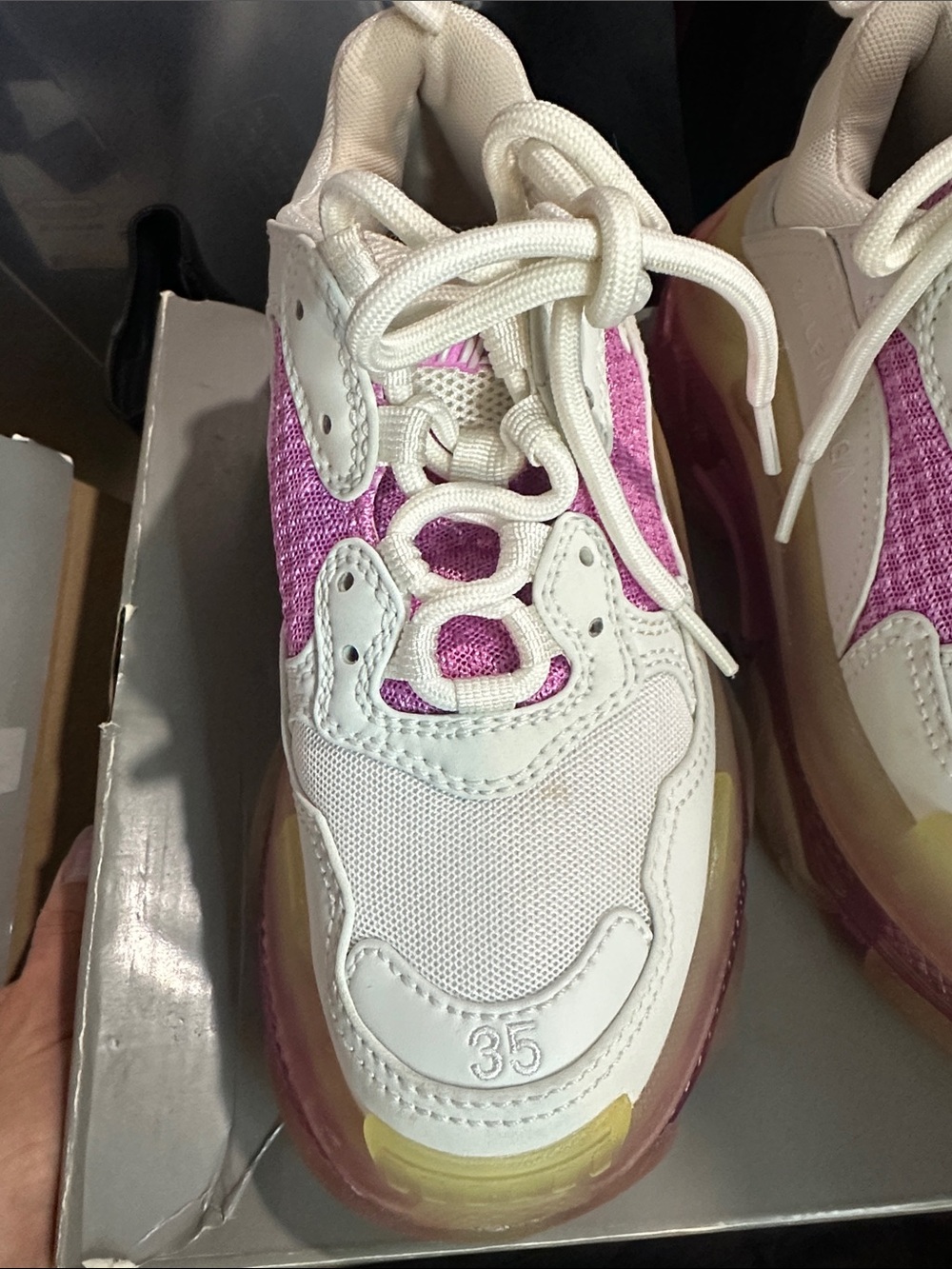 Balenciaga White and Pink Triple S Chunky Sneakers - Picture 3 of 16